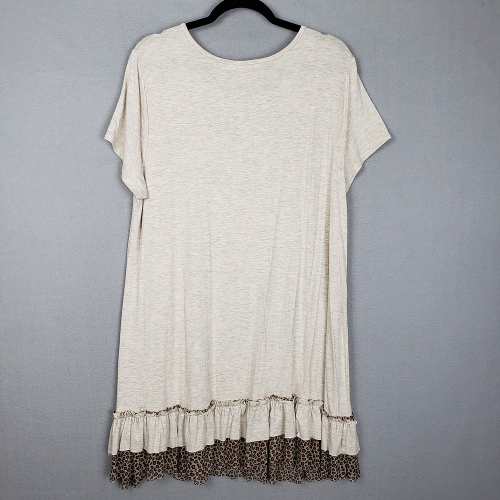 Jade By Jane Sz 1X Tee Shirt Dress Cream Leopard Layered Lagenlook Neutral Comfy - Picture 2 of 7